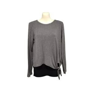 Olivia Rae Long Sleeve‎ Top with Bottom Tie, Gray, Size M
